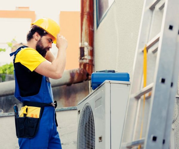 Operaio effettua lavori di manutenzione di un impianto ibrido